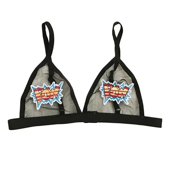 Womens Cute Black Transparent Mesh POW Bra NEW - Picture 2 of 3